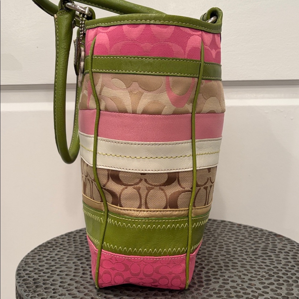 Y2K Coach Pink Lime Green Bleecker Patchwork Tote Bag 🩷🍋‍🟩 - Picture 3 of 14